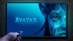 Auf einem Bildschirm wird der Film Avatar angezeigt